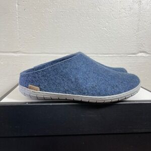 Glerups Denim Blue Wool Slippers Slip On BR-10-01 Rubber Sole Womens 39 EU/9 US